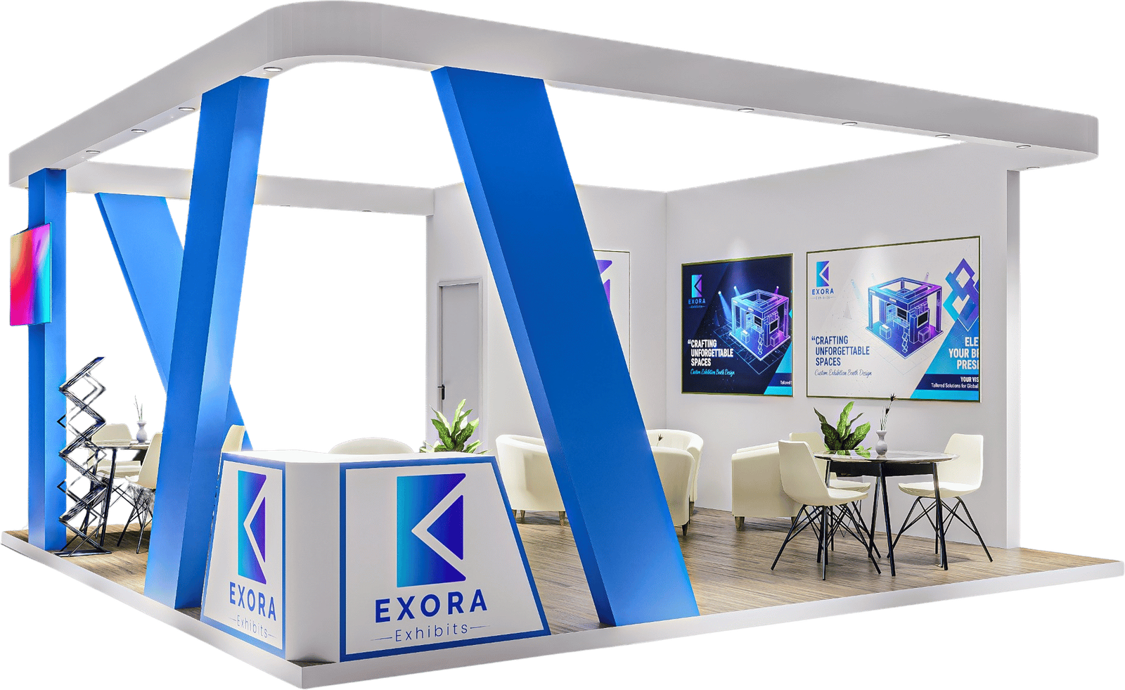 3D concept render of an EXORA Exhibits exhibition stand design